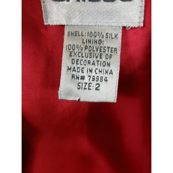 chicos artsy red gold beads open front silk ls jacket top 2 Lg - Picture 2 of 9